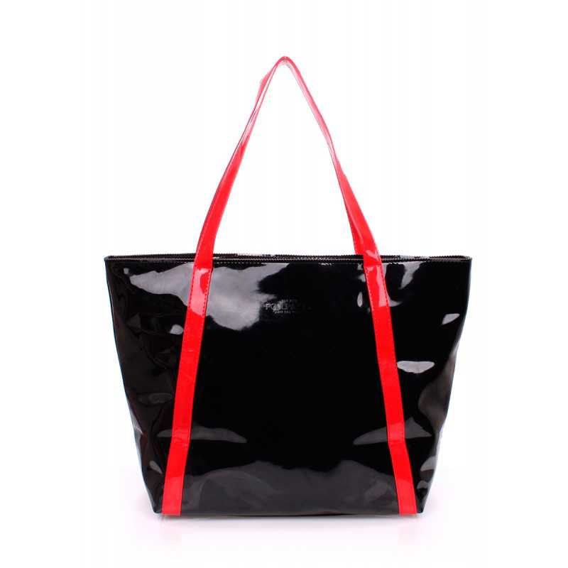 Женская лаковая сумка с красными ручками pool91 Black Red