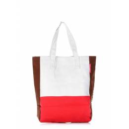 Коттоновая сумка POOLPARTY Triplex White Red Brown