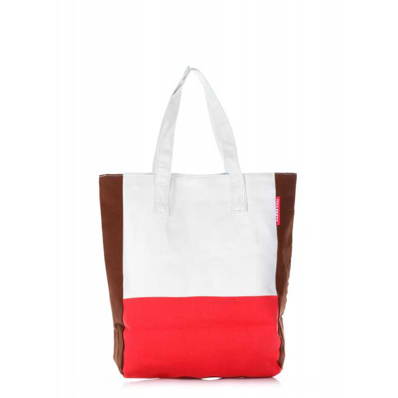 Коттоновая сумка POOLPARTY Triplex White Red Brown